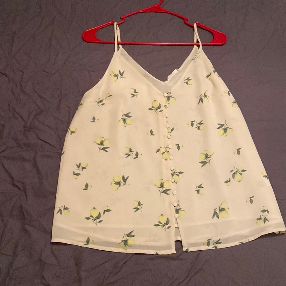 Off white tank top with lemons and bottom detail